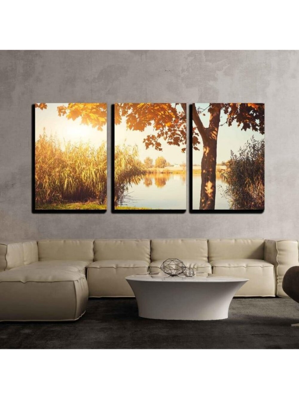 Autumn Lake 3-Piece Canvas Wall Art Set - Modern Framed Home Decor, Ready to